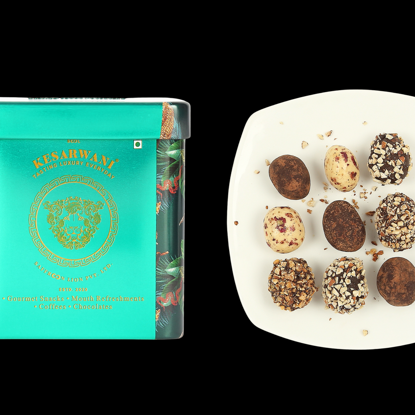 Assorted Date Chocolate Bites Tin (Almond, Coffee Dusted, Royal Rose)