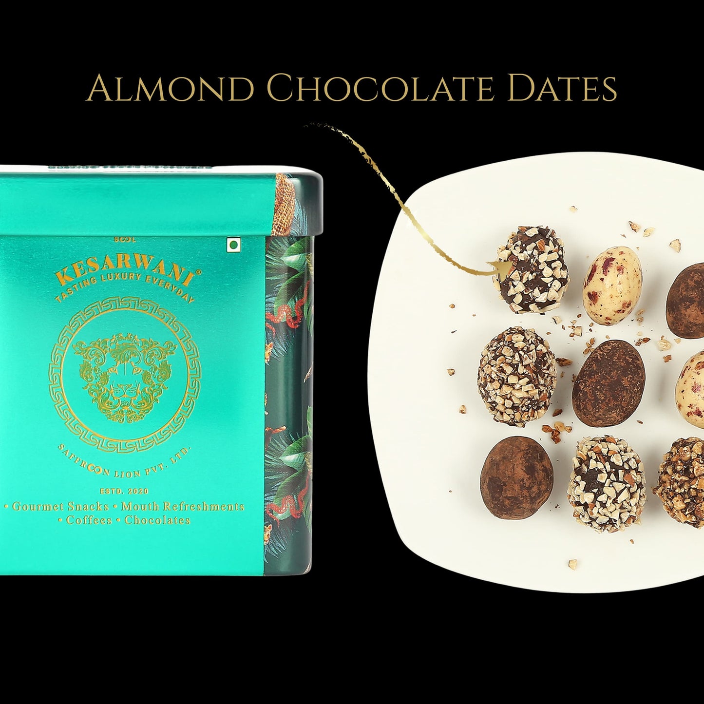 Assorted Date Chocolate Bites Tin (Almond, Coffee Dusted, Royal Rose)