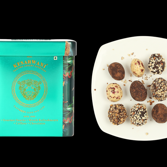 Assorted Date Chocolate Bites Tin (Almond, Coffee Dusted, Royal Rose)